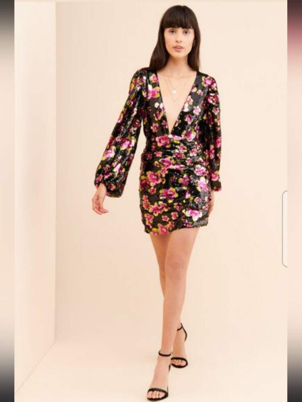 For Love & Lemons Morrison Sequin Mini Dress Dahlia Pink Floral Flawless